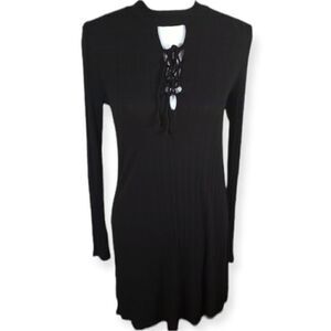 FOREVER 21 BLACK RIBBED LACE UP DRESS SZ.S EUC